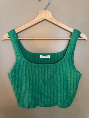 By Together Green Ribbed Crop Tank Top